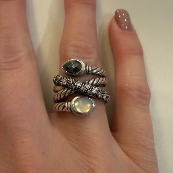 David Yurman Silver Diamond Grisaille Ring - RARE - Size 7 - Picture 2 of 4